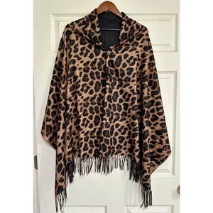 Magic Scarf Leopard and black Shawl with fringe and 2 buttons soft flannel